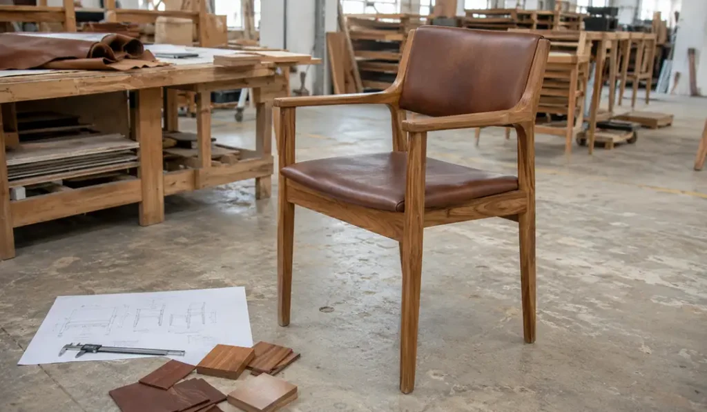 Custom Teak Indoor Dining Chairs With Leather for Retail Collections Custom teak indoor dining chairs with leather developed for a retail furniture collection