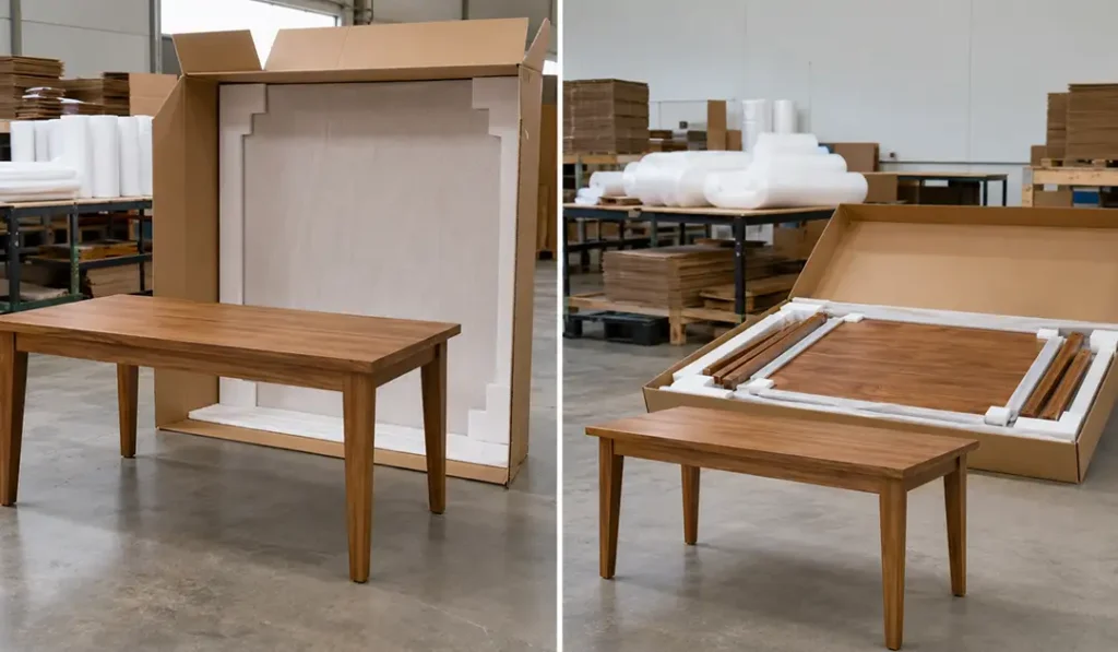 Packing volume comparison between fully assembled and knock-down dining tables