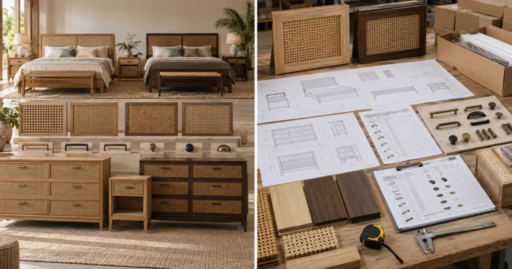 Commercial furniture variations compared with factory-side drawings, hardware, finishes, packaging, and QC requirements
