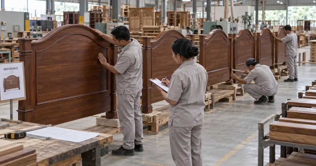 Multiple mahogany headboards compared for consistent dimensions finish and workmanship