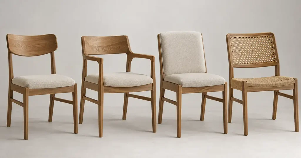 Dining chair collection showing consistent design language across multiple chair models