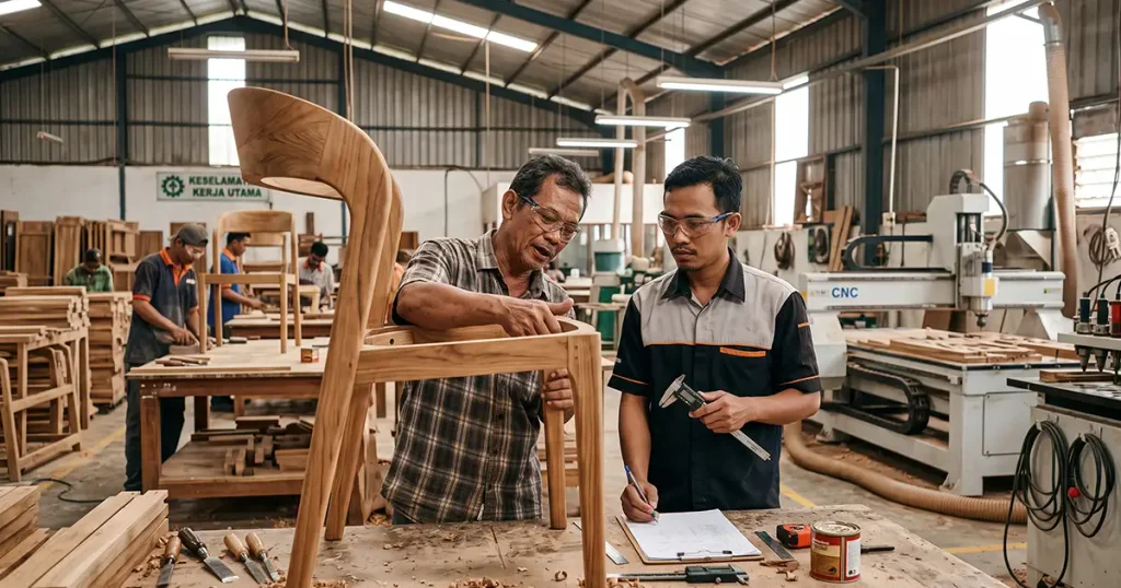Dining chair manufacturer checking joints and structural support after a material change