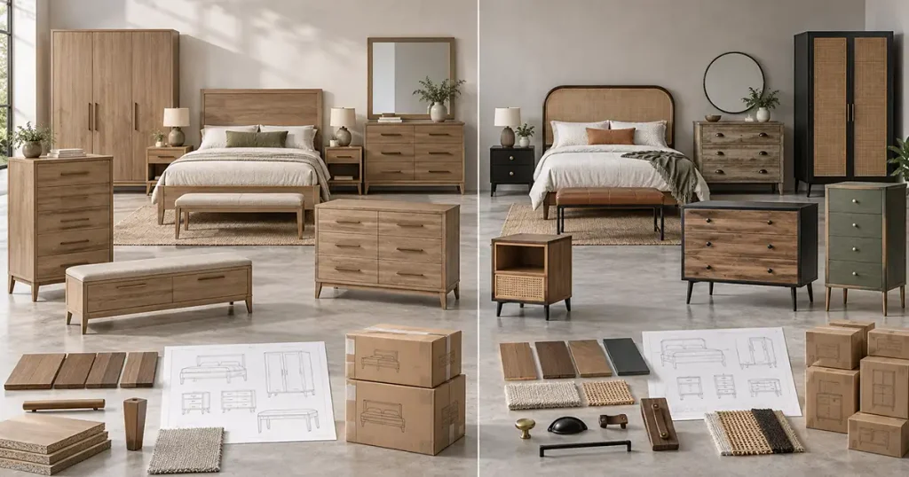 Comparison of a larger standardized furniture collection and a smaller collection with more manufacturing complexity