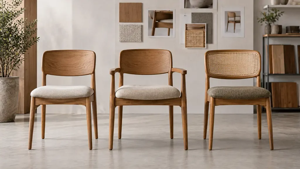 Custom dining chairs developed from a core SKU into controlled variations and future collection extensions.