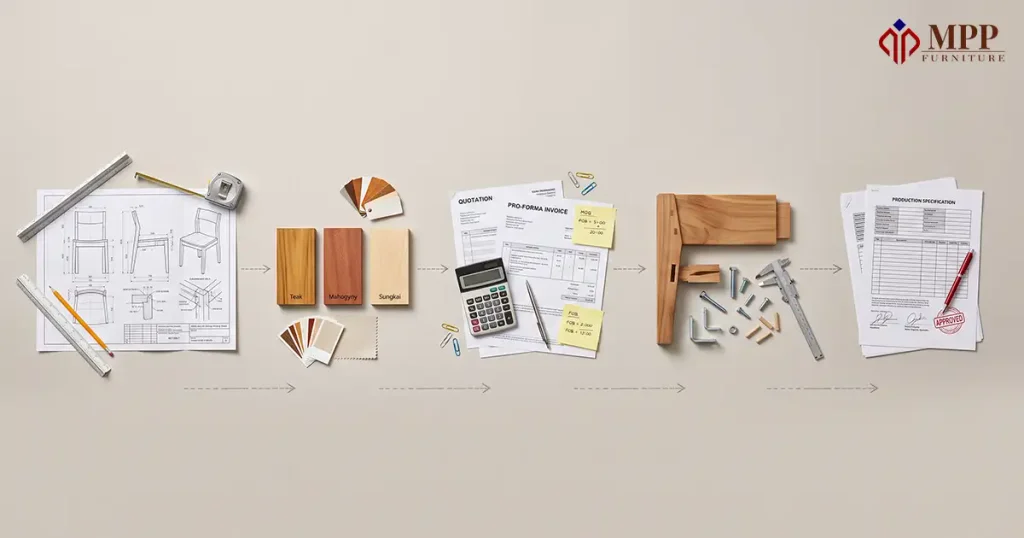 Wood furniture supplier RFQ process from drawing and material specification to sample approval