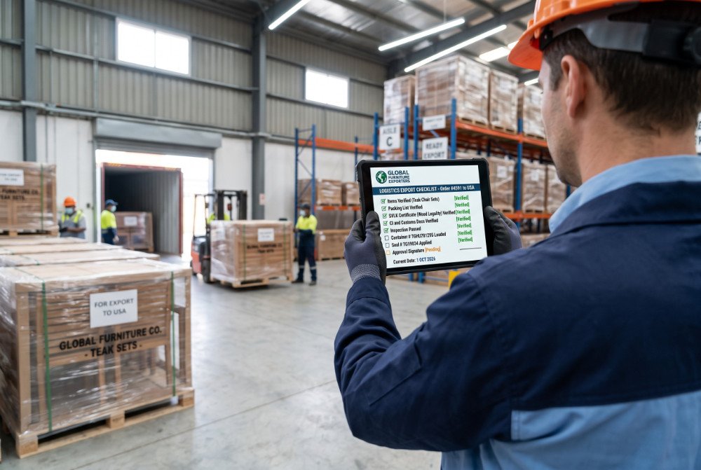 Logistics manager checking furniture supply chain and inventory to prevent operational delays